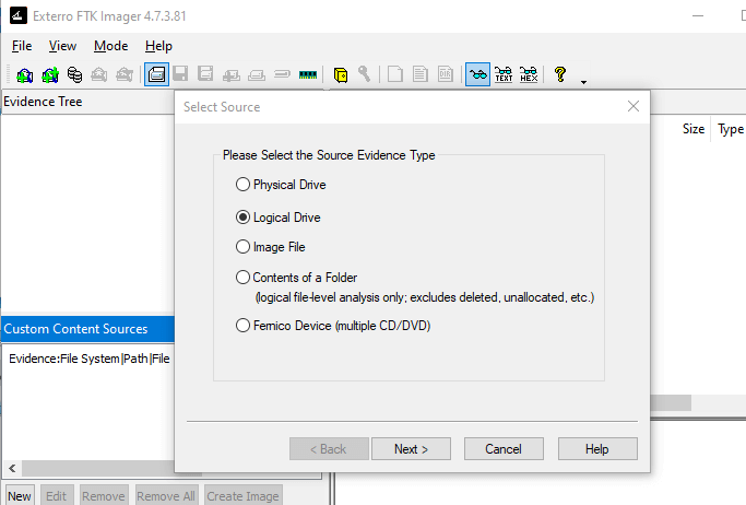 FTK Imager logical start