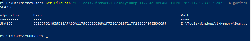 Hashing the memory dump