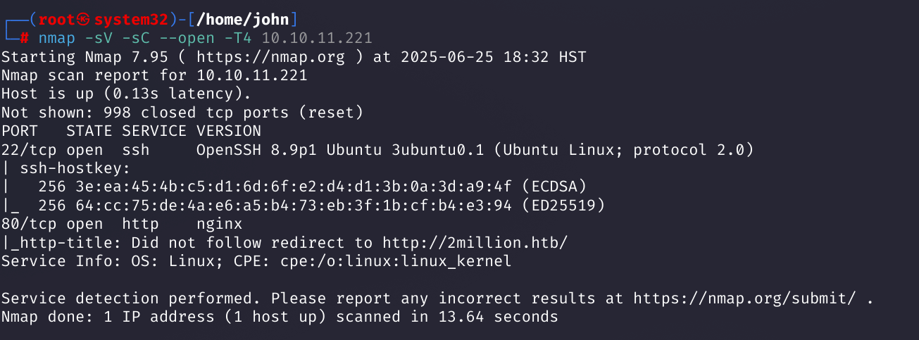 Nmap scan results
