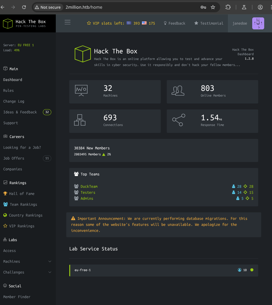 User dashboard