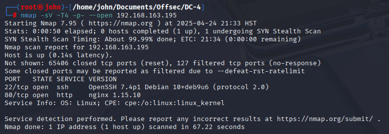 Nmap scan results