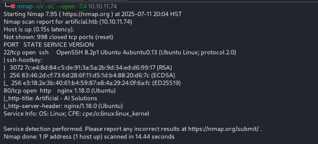 Nmap scan results