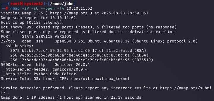 Nmap scan results