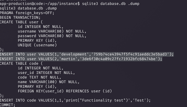 Database dump
