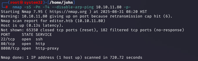 Nmap scan results
