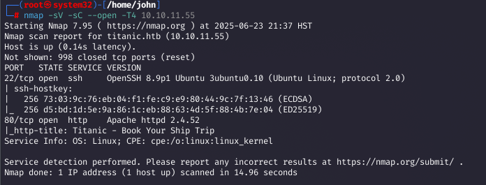 Nmap scan results