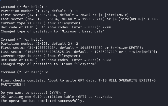 Creating NTFS partition