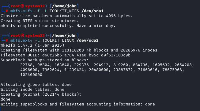 Formatting both partitions