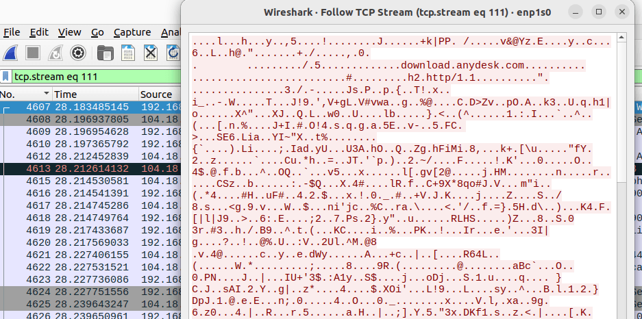 Follow TCP Stream — decrypted session to download.anydesk.com