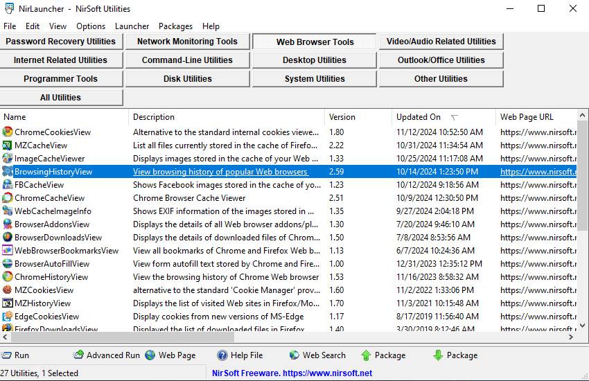 BrowsingHistoryView Advanced Options for time frame and user folder selection