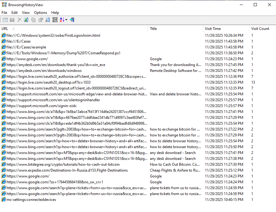 BrowsingHistoryView Advanced Options for time frame and user folder selection