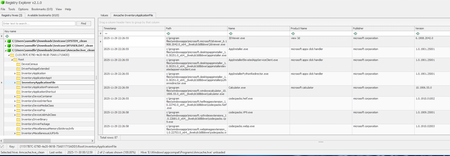 AmCache.hve loaded, showing inventory applications with no AnyDesk