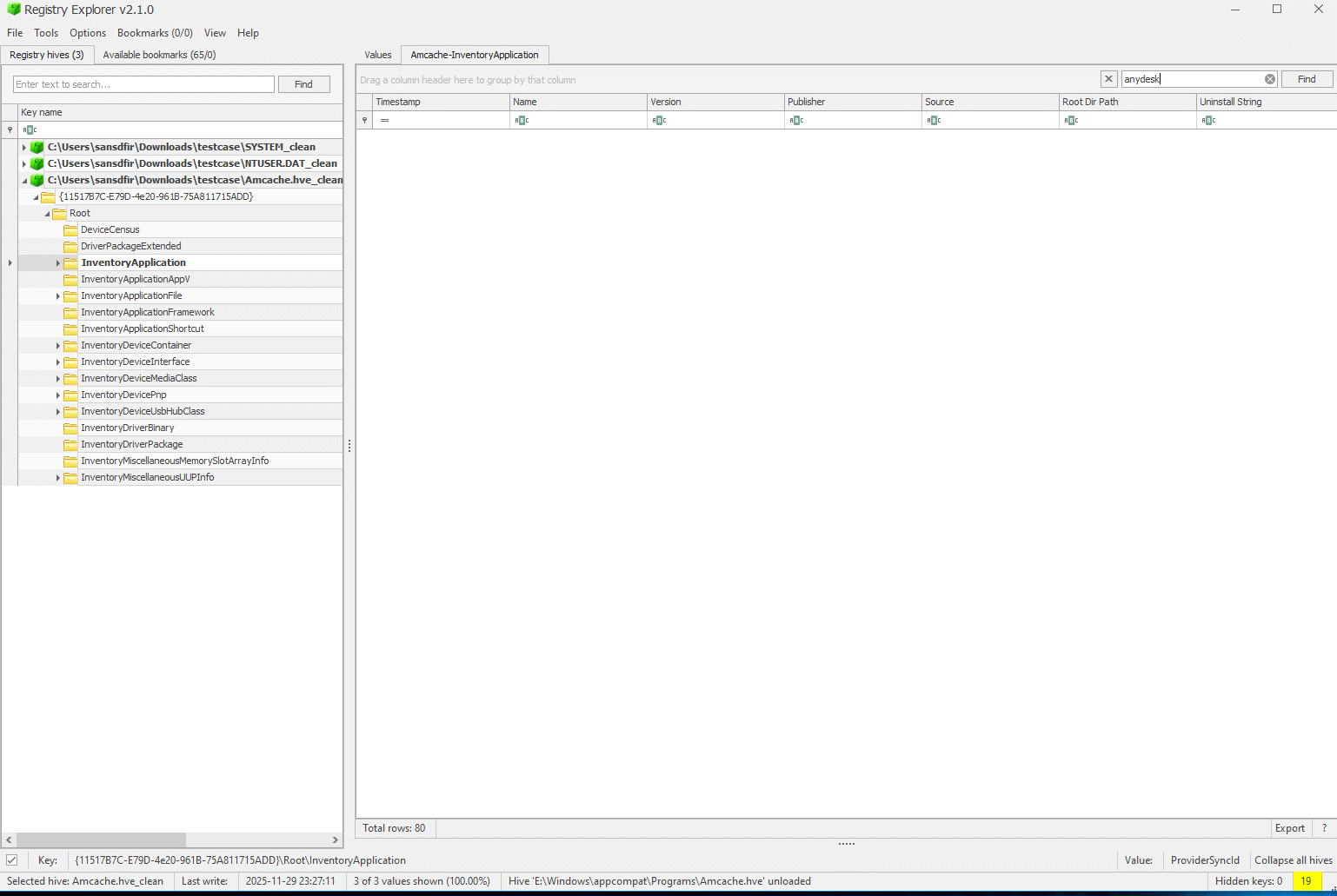 AmCache installed apps view