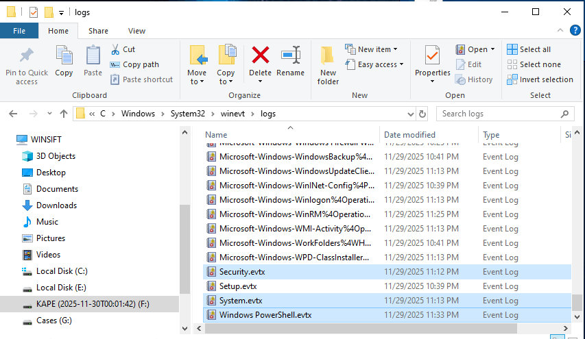 Event logs folder in Explorer