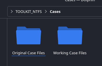 Folder structure showing Original Case Files and Working Case Files
