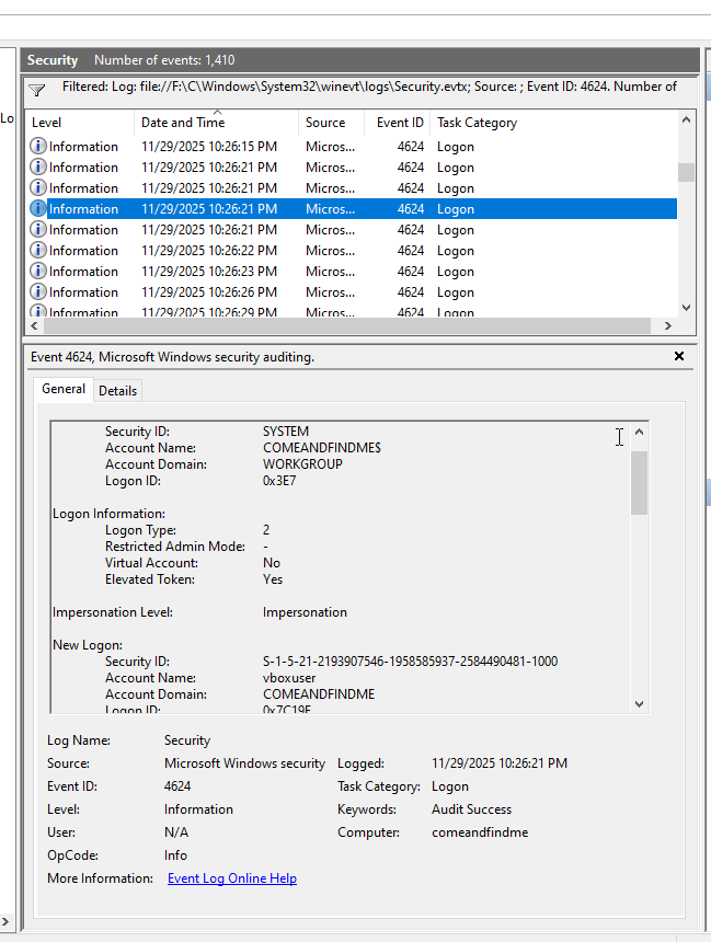 Explanation of 4647 and 4634 events, no findings