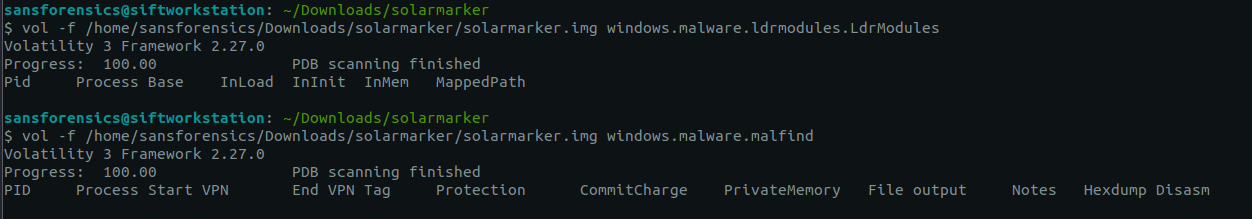 malfind output
